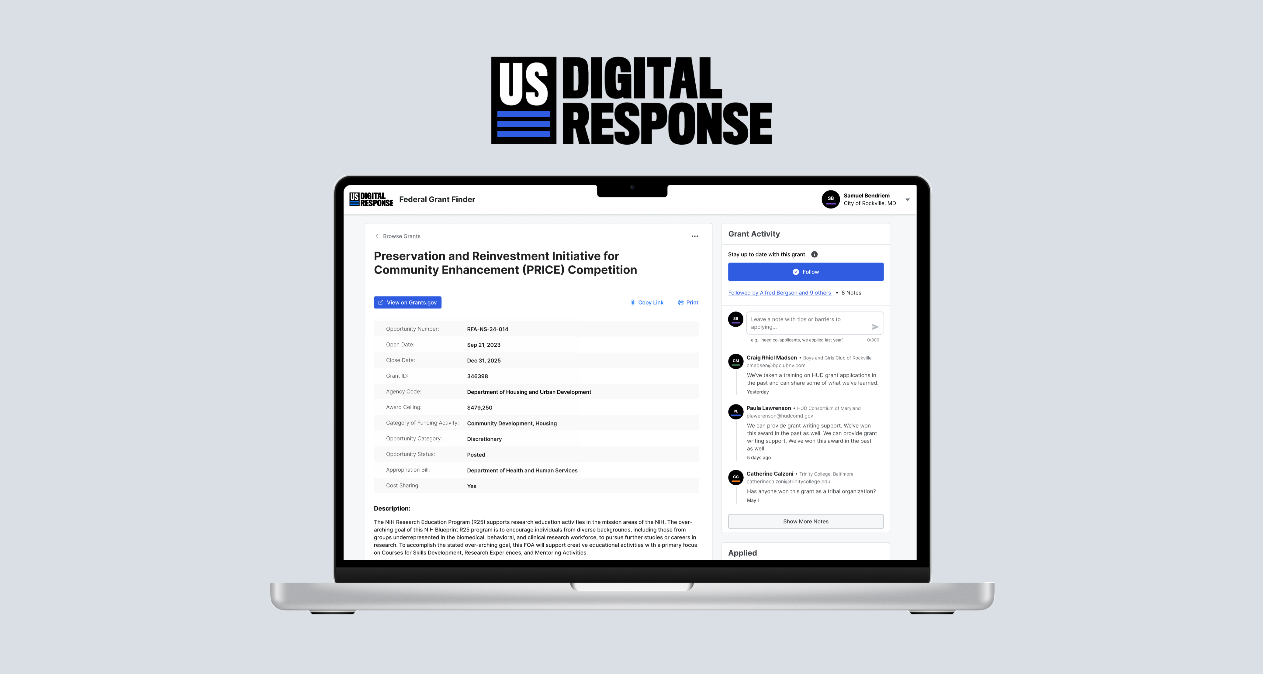 Designing collaborative tools for U.S. Digital Response’s Grant Finder platform